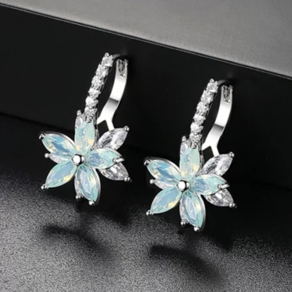 Translucent green cz flower earring